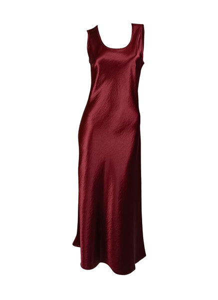 1250040 Round Neck Satin Sleeveless Suspender Dress *Maroon