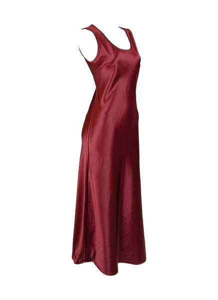 1250040 Round Neck Satin Sleeveless Suspender Dress *Maroon