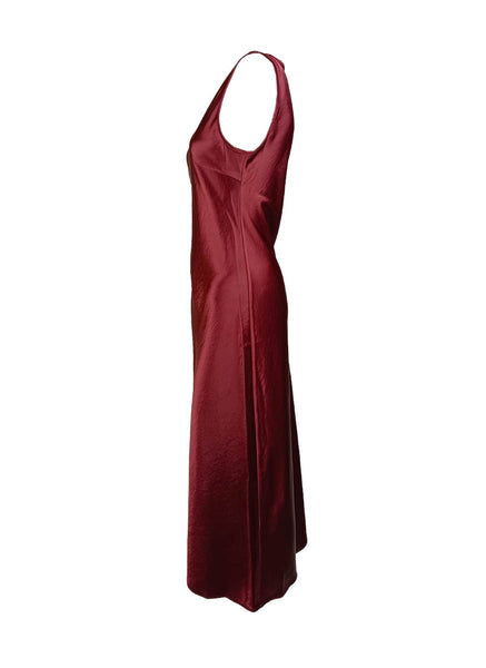 1250040 Round Neck Satin Sleeveless Suspender Dress *Maroon