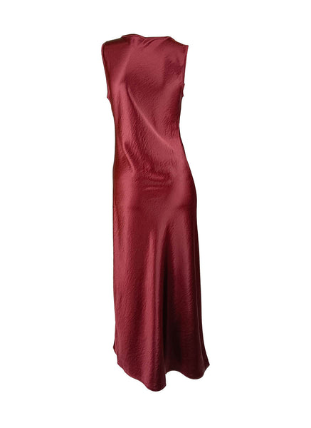 1250040 Round Neck Satin Sleeveless Suspender Dress *Maroon