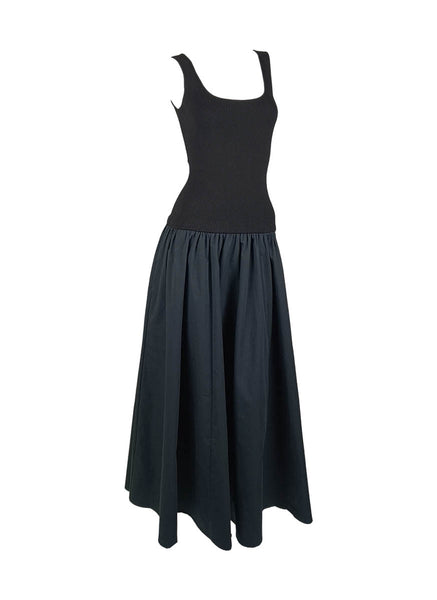 1250041 Square Neck Contrast Color Sleeveless Dress *Black