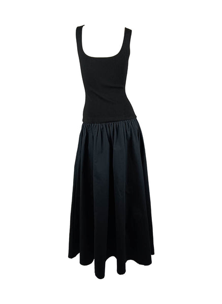 1250041 Square Neck Contrast Color Sleeveless Dress *Black