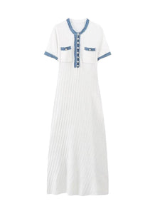 9240039 Knitted Short Sleeved Dress *White