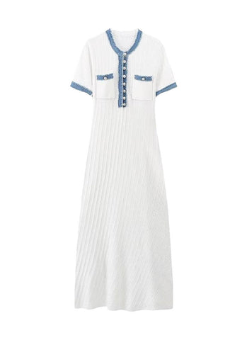 9240039 Knitted Short Sleeved Dress *White