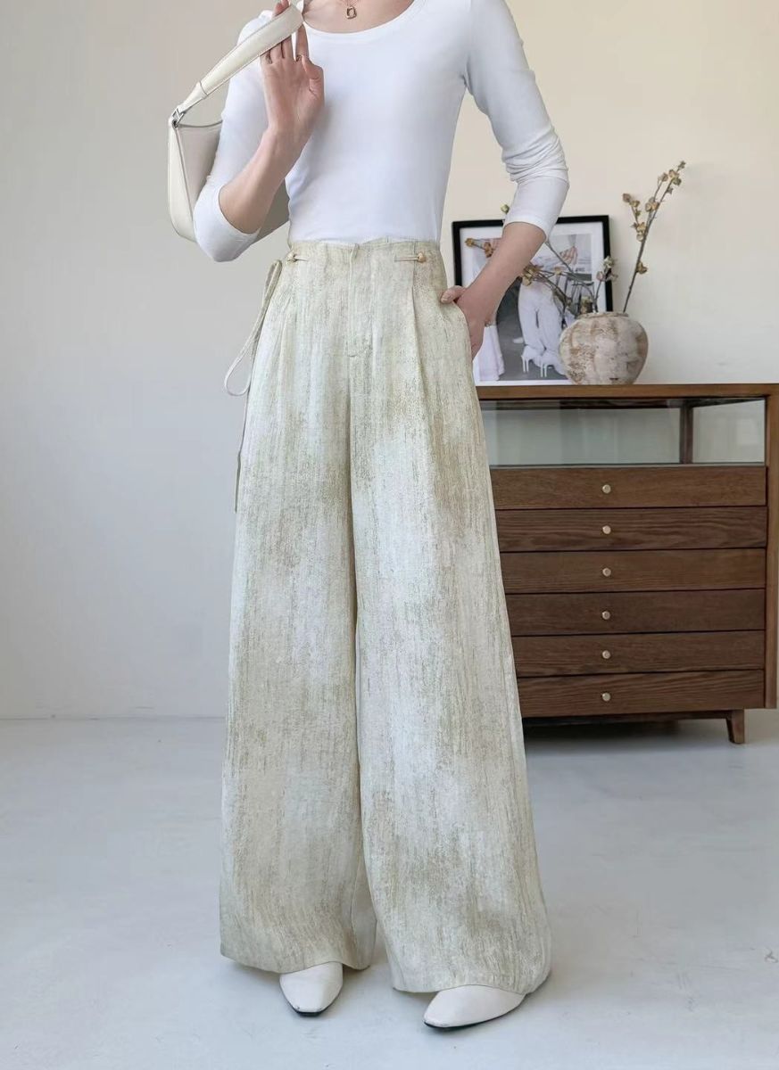 3250014 Wide Leg Linen Pants *Green