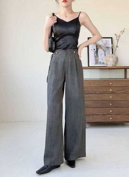 3250014 Wide Leg Linen Pants *Dark Grey