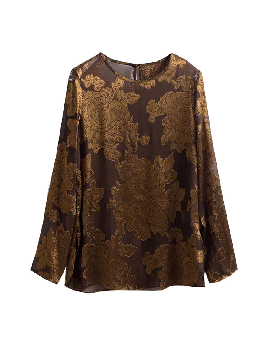 2240004 Floral Jacquard Top *Brown