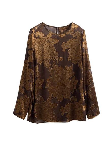 2240004 Floral Jacquard Silk Top *Last Piece