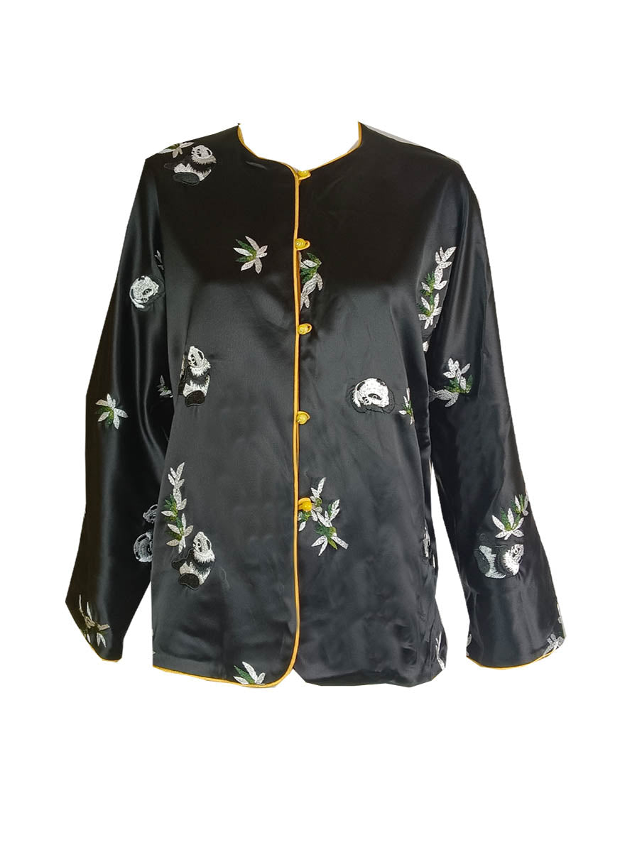 2240012 Reversible Panda Embroidered Silk Jacket *Black