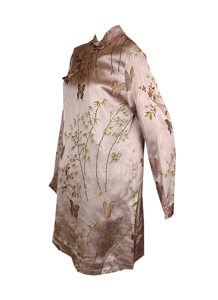 2240015 Long Sleeve Embroidered Silk Cheongsam *Pink