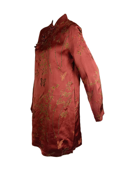 2240015 Long Sleeve Embroidered Silk Cheongsam *Red