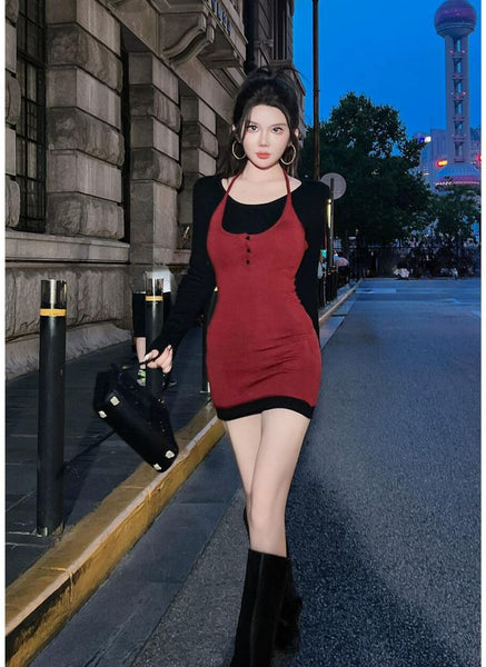 O240020 2-Colors Knitted Slim Fit Dress