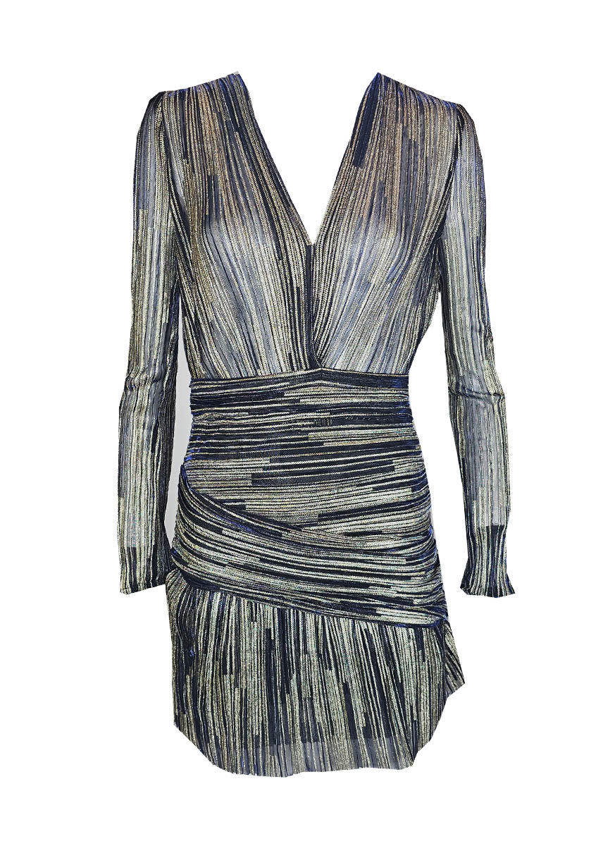 3240024 Metallic Draped Mini Dress