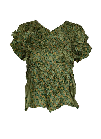 3240050 Floral Printed Texture Top *Green
