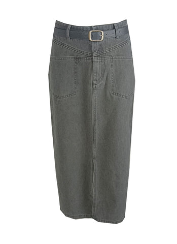3240072 Denim Midi Skirt *Grey