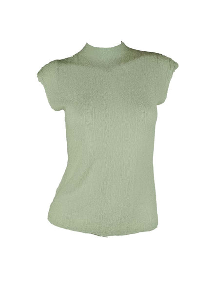 3250003 High Collar Knitted Sleeveless Top *Light Green