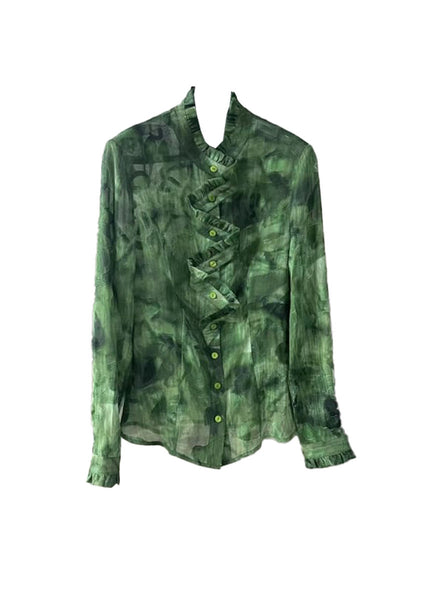 3250017 Stand Collar Long Sleeve Blouse