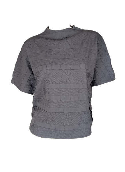 3250025 Round Neck Short Sleeved Pleats Top *Grey