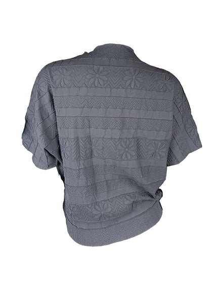 3250025 Round Neck Short Sleeved Pleats Top *Grey
