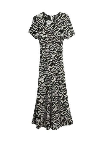 3250065 Zebra Printed Long Silk Dress