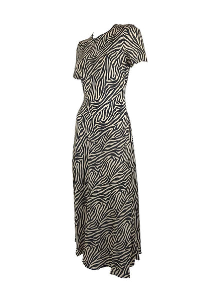 3250065 Zebra Printed Long Silk Dress