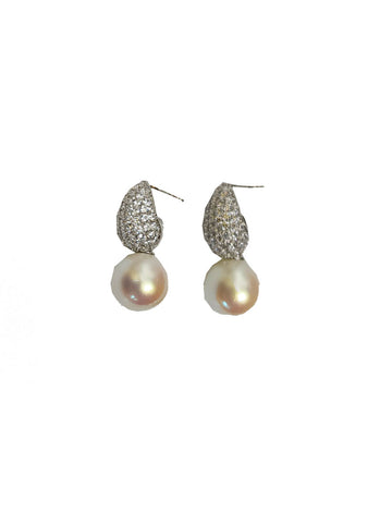 4240006 Diamond Filled Pearl Earrings *Silver