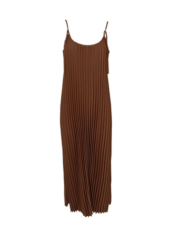 4240021 Sleeveless Pleated Dress *Brown