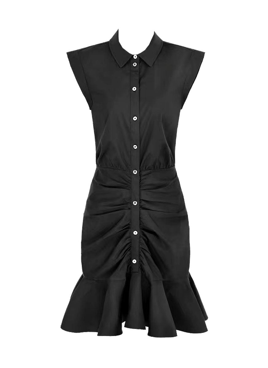 4240045 Ruched Midi Shirt Dress *Black