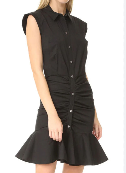 4240045 Ruched Midi Shirt Dress *Black