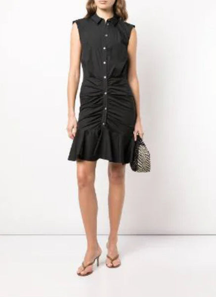 4240045 Ruched Midi Shirt Dress *Black