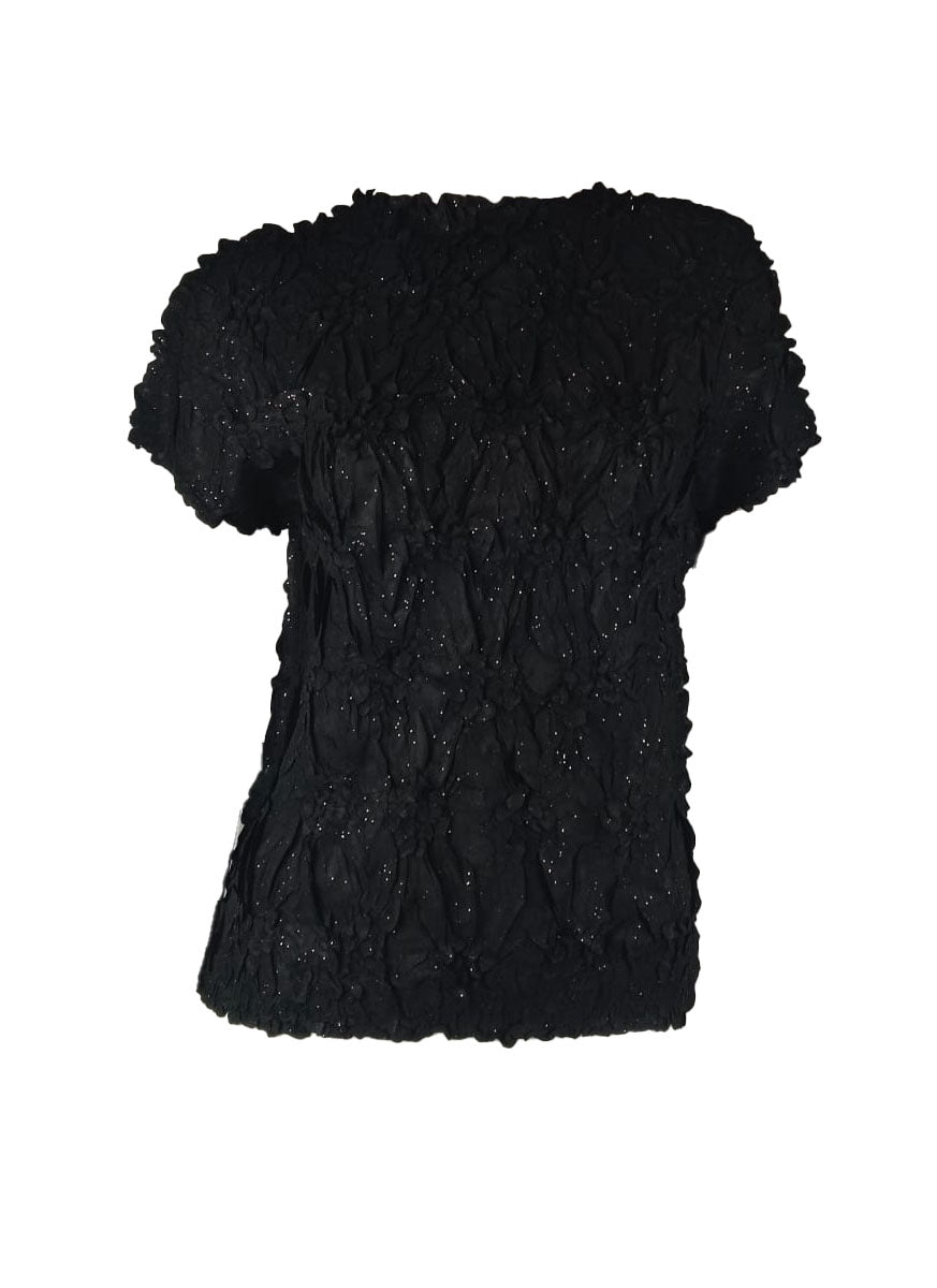 4250007 Diamond Wrinkle Short Sleeved Pleats Top *Black