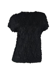 4250007 Diamond Wrinkle Short Sleeved Pleats Top *Black