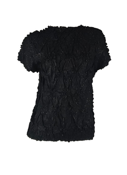 4250007 Diamond Wrinkle Short Sleeved Pleats Top *Black