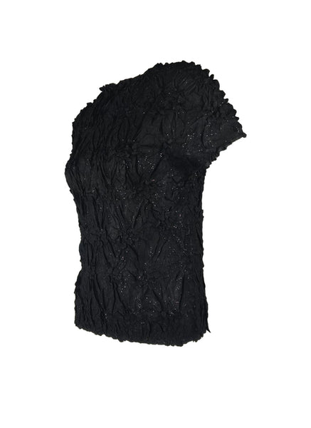 4250007 Diamond Wrinkle Short Sleeved Pleats Top *Black