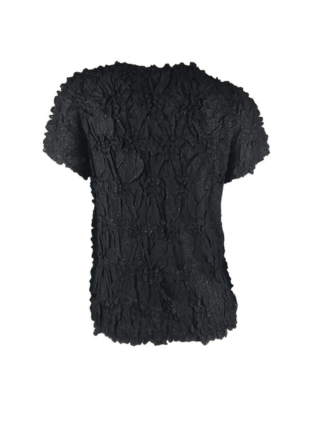 4250007 Diamond Wrinkle Short Sleeved Pleats Top *Black