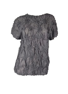 4250007 Diamond Wrinkle Short Sleeved Pleats Top *Grey