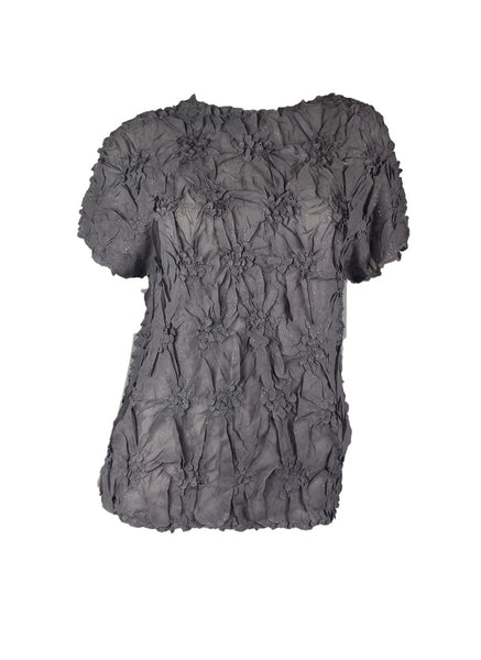 4250007 Diamond Wrinkle Short Sleeved Pleats Top *Grey