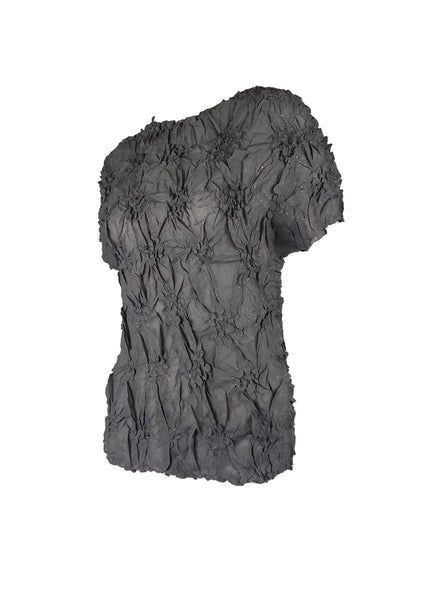4250007 Diamond Wrinkle Short Sleeved Pleats Top *Grey