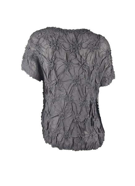 4250007 Diamond Wrinkle Short Sleeved Pleats Top *Grey