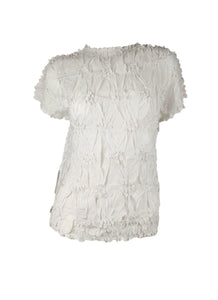 4250007 Diamond Wrinkle Short Sleeved Pleats Top *White