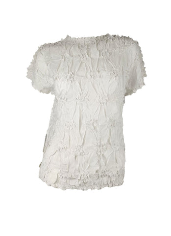 4250007 Diamond Wrinkle Short Sleeved Pleats Top *White