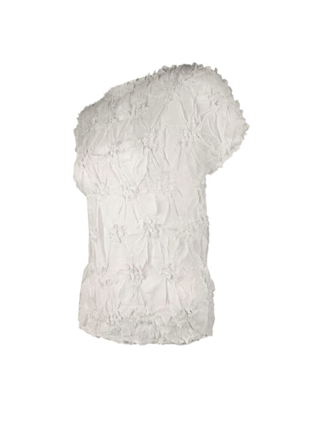 4250007 Diamond Wrinkle Short Sleeved Pleats Top *White
