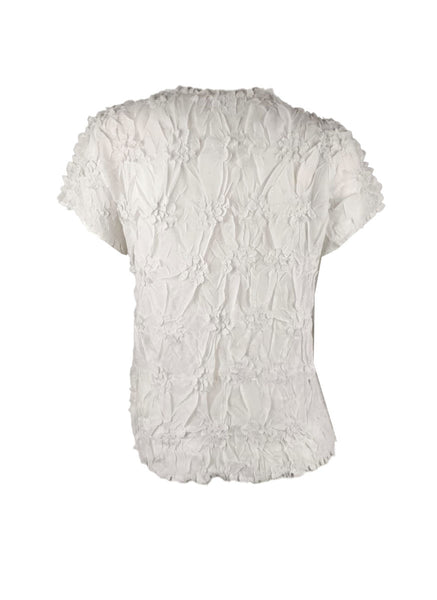 4250007 Diamond Wrinkle Short Sleeved Pleats Top *White