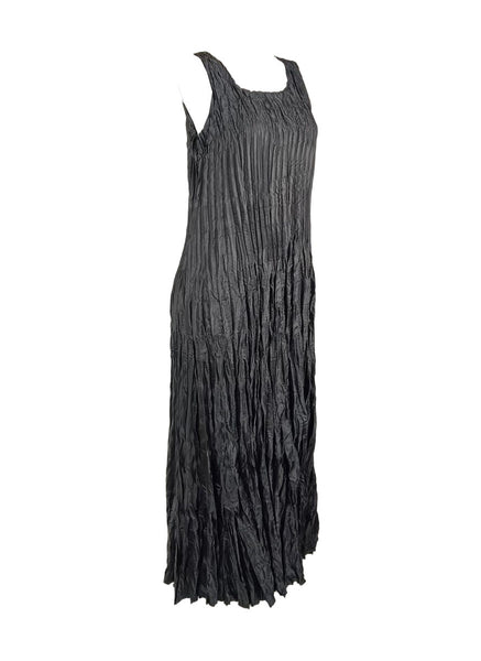 4250011 Square Neck Sleeveless Pleated Dress *Black
