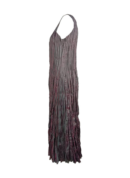4250011 Square Neck Sleeveless Pleated Dress *Grey & Green