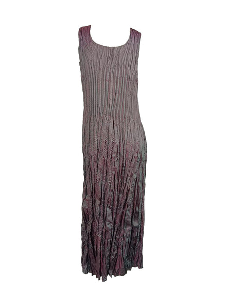 4250011 Square Neck Sleeveless Pleated Dress *Grey & Green