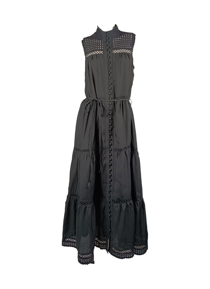 4250012 Hollow Embroidery Sleeveless Maxi Dress *Black