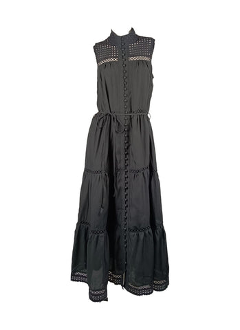 4250012 Hollow Embroidery Sleeveless Maxi Dress *Black