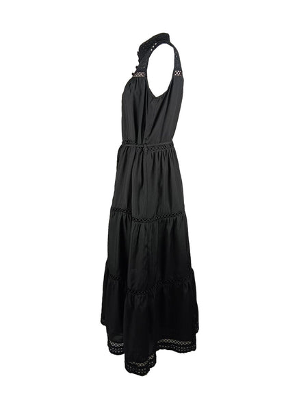 4250012 Hollow Embroidery Sleeveless Maxi Dress *Black