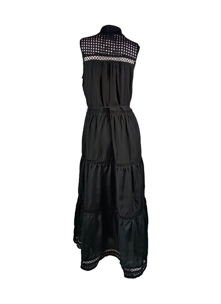 4250012 Hollow Embroidery Sleeveless Maxi Dress *Black